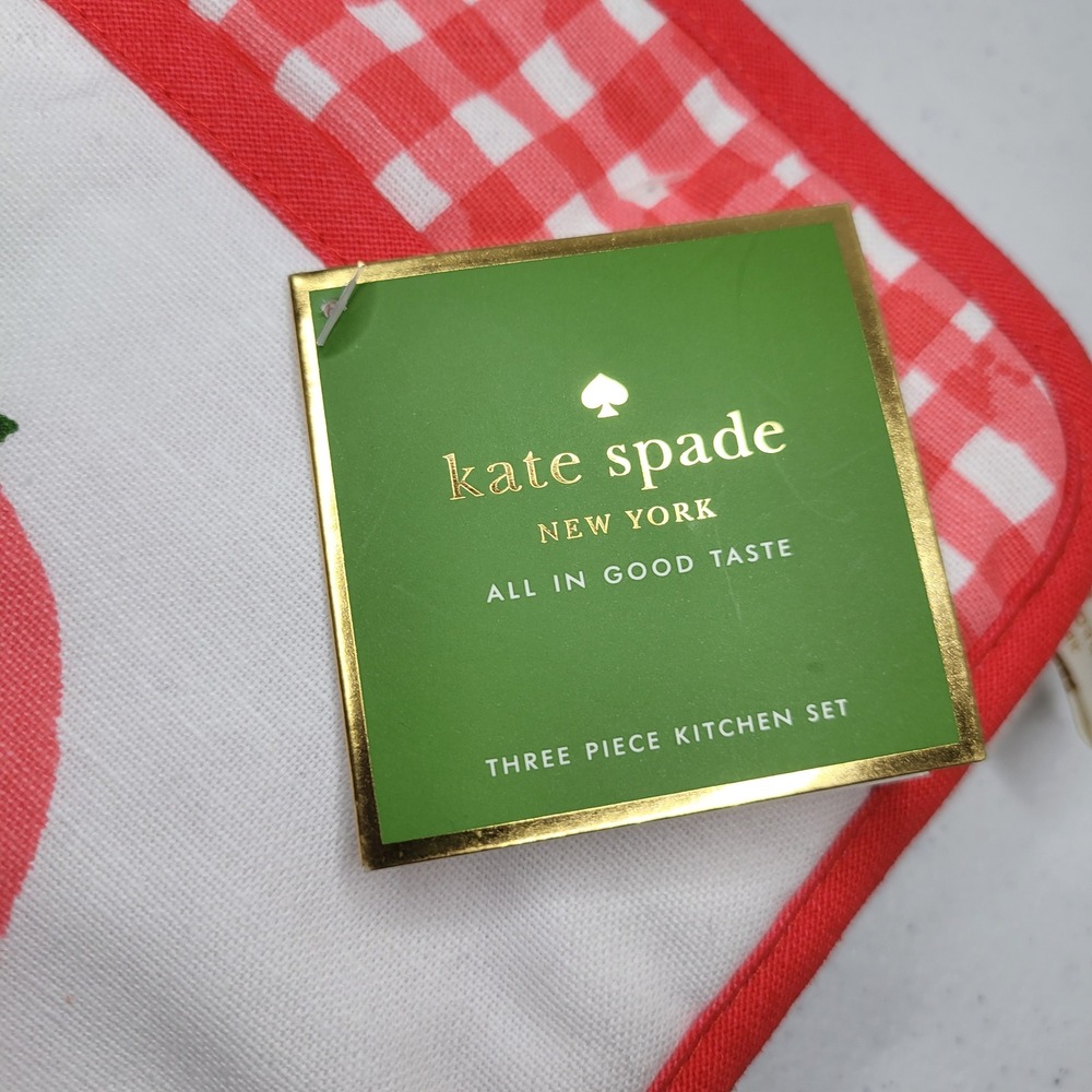 Kate Spade New York Strawberry‎ 3 Piece Kitchen Set Red White Gingham New - Picture 2 of 7